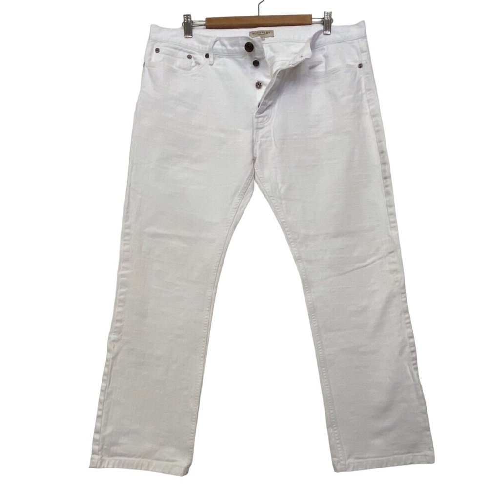 Burberry London white jeans 38 button fly 100% cotton straight legs